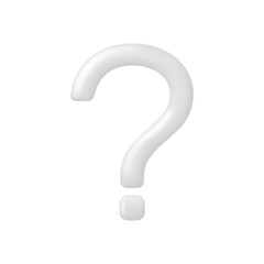 Glossy White 3D Question Mark Symbol Isolated on Transparent Background with Soft Subtle Lighting and Shadow