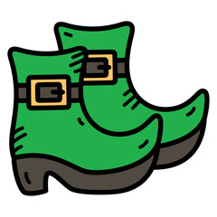 Green Leprechaun Boots With Buckles And Orange Trim On A Transparent Background For St Patricks Day Celebrations And Irish Folklore Themes