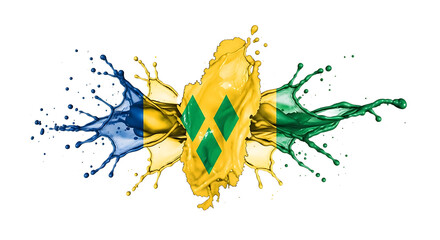 Saint vincent and the grenadines flag in the form of a splash of paint isolated on transparent background this dynamic image embodies the spirit of saint vincent, merging national symbolism with creat