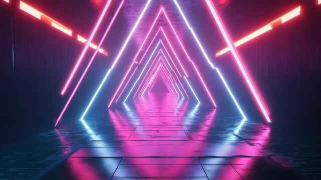 Abstract neon light glowing tunnel futuristic hallway