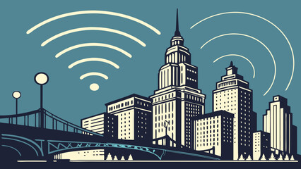 Obraz premium Modern Cityscape with Wi-Fi Signals.