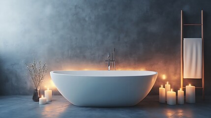 Elegant bathroom with bathtub and candles for a relaxing spa experience