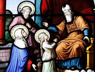 Church of the Cordeliers. Stained glass.  Presentation of Mary in the temple.