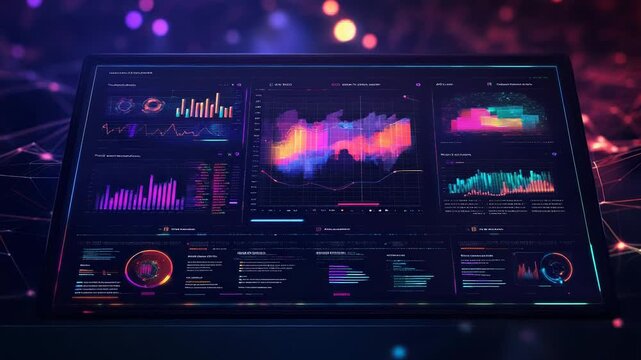 Business data analytics processing information on digital screen - Powered by Adobe