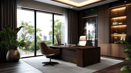 Fototapeta premium Modern executive office with glass walls and elegant interior design