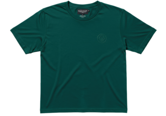 Isolated green shirt lying flat for apparel advertising, style and garment design mockups