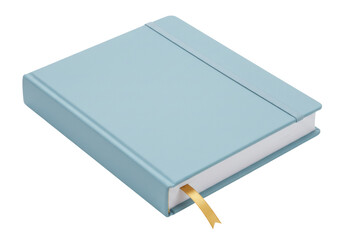 Isolated blue notebook or journal, with golden bookmark, for office or personal use