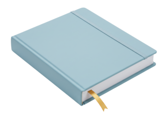 Isolated blue notebook or journal, with golden bookmark, for office or personal use