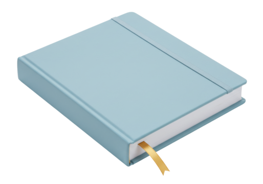 Isolated blue notebook or journal, with golden bookmark, for office or personal use