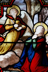 Obraz premium Church of the Cordeliers. Stained glass. Jesus praying in the garden of Gethsemane after the Last Supper. Lons le Saunier. France.