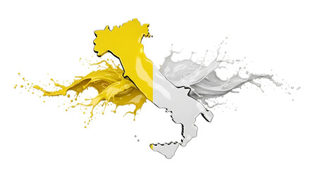 Italy map in the form of paint splashes isolated on transparent background conceptual collage...