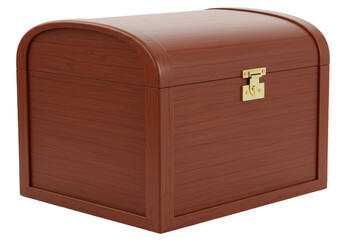 Isolated Wood Treasure Chest with Golden Clasp for Keepsakes and Storage of Valuables