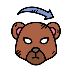 Brown Bear Head Icon With Curved Arrow Above Indicating Rotation With Blue Arrow and Outline Detail Simple Graphic Design With Pink Ear Accents on Transparent Background