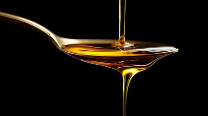 Golden Honey Syrup Pouring into a Spoon Liquid Sweetness Flowing