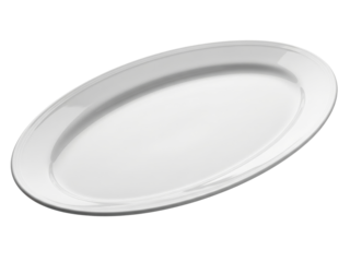 Empty white ceramic oval serving platter for food presentation on a transparent background