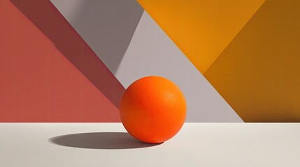Orange sphere on geometric background with colorful shadows and modern minimal style lighting composition