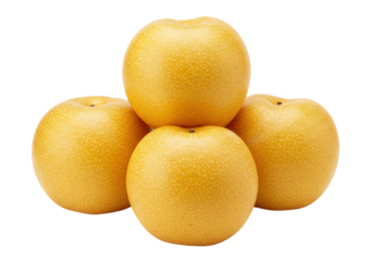 Isolated pile of four golden Asian Pears arranged close together, sweet fruit harvest