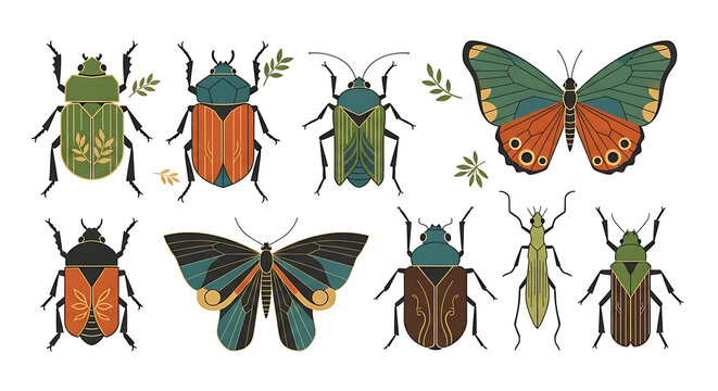 Diverse Collection of Beautiful Insect Illustrations in Flat Design