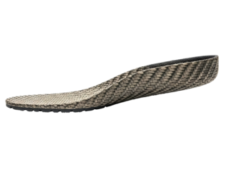 Orthopedic shoe insole with a gray woven composite material on a transparent background
