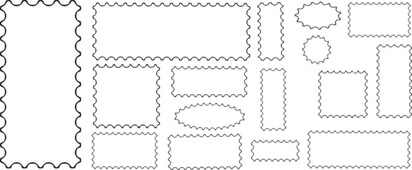 Fototapeta premium Post stamp frames and borders Blank Postage Stamps on gray background. Postage Stamps in flat design.