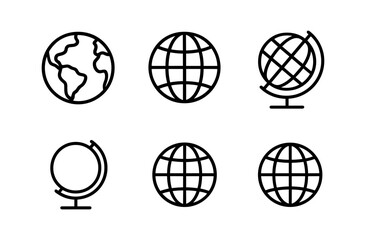 Fototapeta premium Linear globe icons: earth and world map symbols collection