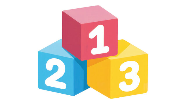 Colorful building blocks with numbers one two and three stacked together isolated on transparent background