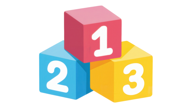 Colorful building blocks with numbers one two and three stacked together isolated on transparent background - Powered by Adobe