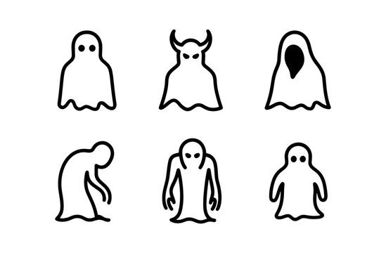 Simple ghost icons set with various styles and expressions for halloween design - Powered by Adobe