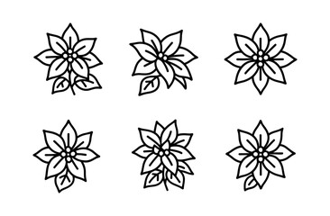 Black and white poinsettia flower outlines in a simple linear style
