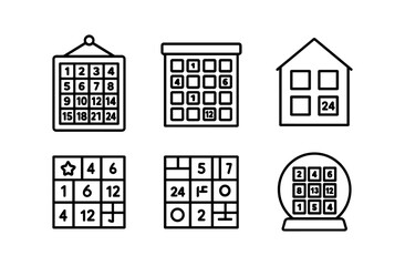 Fototapeta premium Black and white bingo cards and game boards in simple outline design