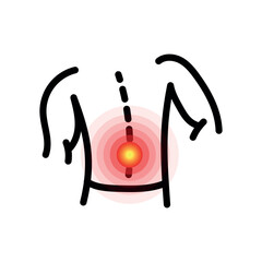 Vector icon of joint pain. Medical symbol of back and spine pain. Healthcare and anatomy concept isolated on white background.