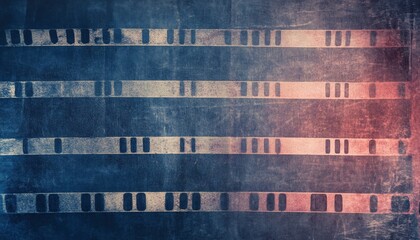 The illustration shows horizontal film strips with rectangular shapes against a dark, textured background, creating an abstract effect.