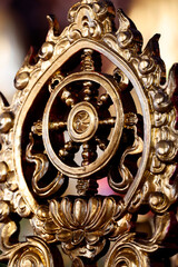 Vinh Nghiem Buddhist Pagoda. The Dharma Wheel symbolizes the Buddha?s teachings, guiding practitioners on the path to enlightenment. Ho Chi Minh city. Vietnam.