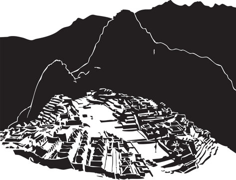 Machu Picchu Ruins Silhouettes Vector Minimal Design Andes Mountains Landmark