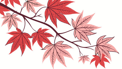 Autumn Leaves Branch Isolated on White Background - Fall Foliage Vector Illustration.