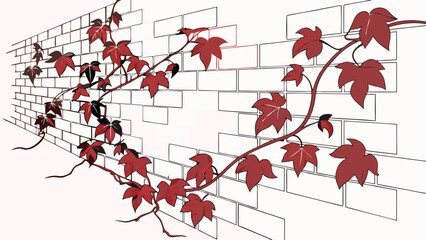 Autumnal Vines and Brick Wall Illustration.