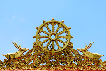 Truc Lam Chanh Giac Zen Monastery.The Dharma Wheel symbolizes the Buddha’s teachings, guiding...