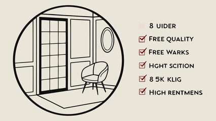 Black and White Interior Design Illustration.