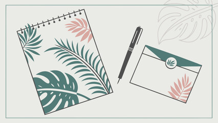 Botanical Stationery Design with Foliage and Minimalist Style.