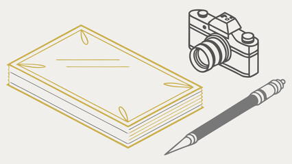 Camera Notebook and Pen Illustration.