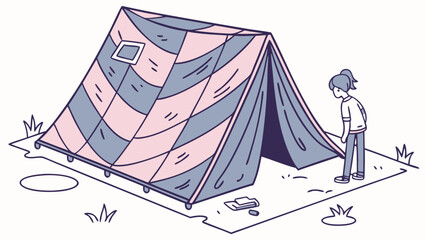 Camping Adventure Cartoon Illustration of a Tent and Figure.