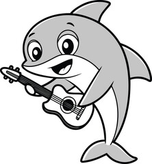 Fototapeta premium Vector art of cartoon dolphin playing guitar