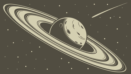 Celestial Body with Rings and Comet.