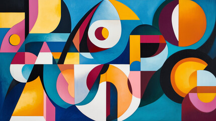 Abstract composition of geometric shapes in vibrant colors