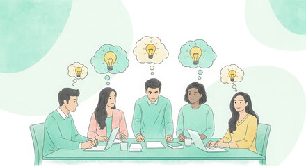 Diverse group of people collaborating and brainstorming ideas at a table