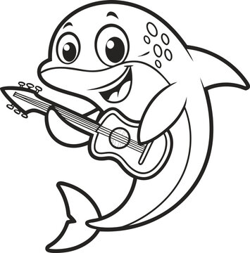 Vector art of cute cartoon dolphin playing guitar