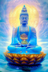 Obraz premium Buddha sitting in the lotus position. Siddhartha Gautama. Ho Chi Minh city. Vietnam.