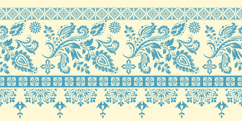 floral pattern vintage ethnic modern embroidery texture boho design vector illustration hand drawn pink flower motif branches leaves wallpaper seamless background border.	
