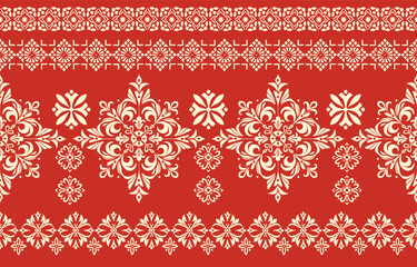 floral pattern vintage ethnic modern embroidery texture boho design vector illustration hand drawn pink flower motif branches leaves wallpaper seamless background border.	
