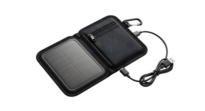 Open solar charger isolated on transparent background, a portable device for charging electronic devices using solar energy, offering a sustainable solution - Powered by Adobe